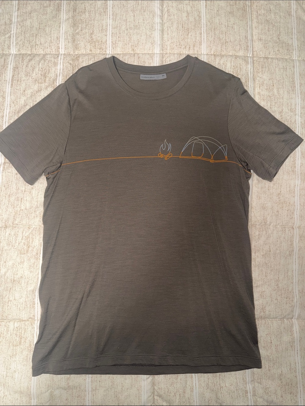 Icebreaker Olive Green/Brown Short Sleeve Tee with Orange & Gray Camp Graphic